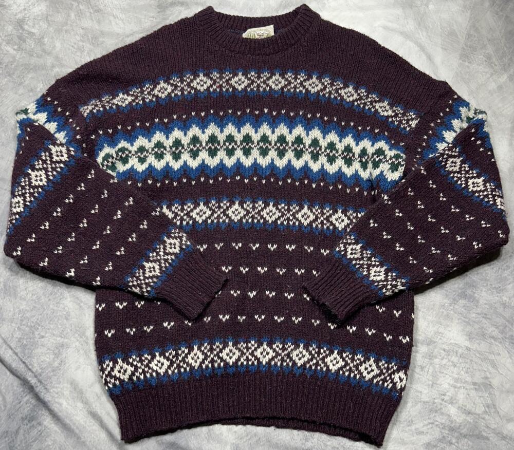 Vintage ALPS Sweater Mens Large Purple Wool Fair Isle Knit Made USA Nordic